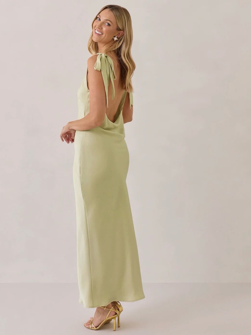 Park & Fifth Light Sage Backless Tie-Shoulder Maxi Dress